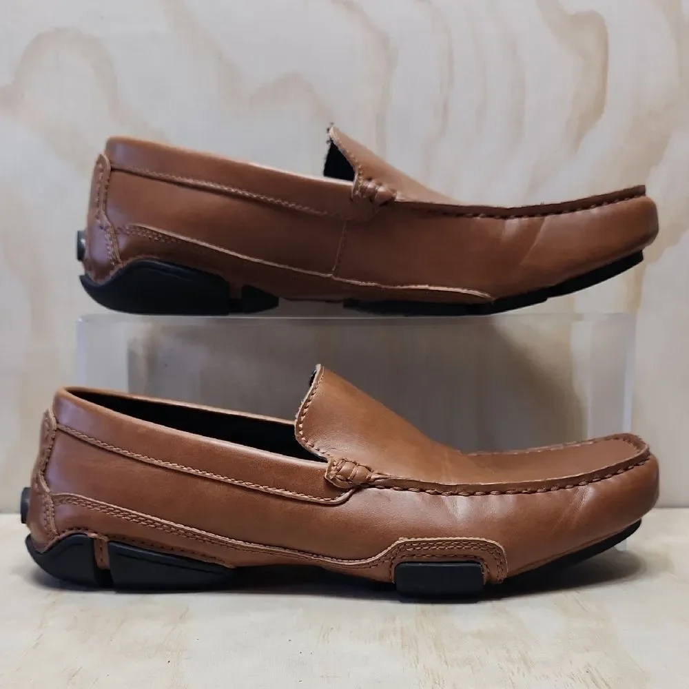 Kenneth Cole Reaction Brown Loafers Faux Leather Men 8.5 M Driving Shoe Slip On